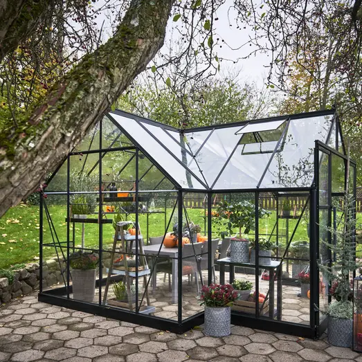 Halls Garden Room drivhus grøn med hærdet glas, inkl. sokkel 12,9 m²