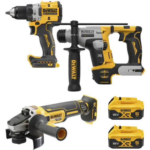 DeWALT DCK355P2T-QW 18V kombokit med 3 maskiner 2x5.0 Ah batterier