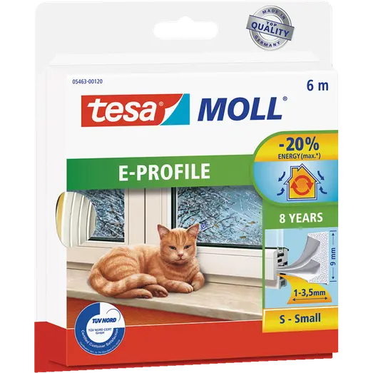 Tesamoll® E-profil tætningsliste hvid 9 mm x 6 m