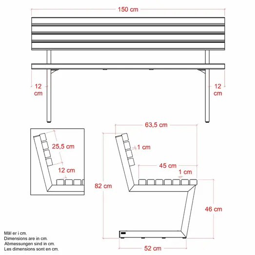 PLUS Relax bænk 150 cm sort