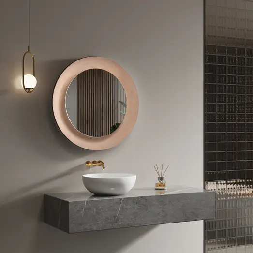 Milobad skål spejl med LED Ø85 cm kobber