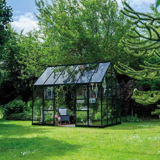 Halls ICON Planthouse 8 13 m² sort m/3 mm hærdet glas og fundament