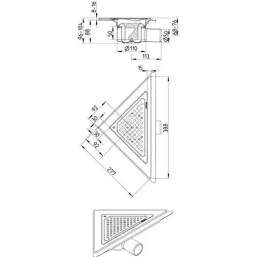 Blücher justerbart hjørneafløb m/indbygningsvandlås