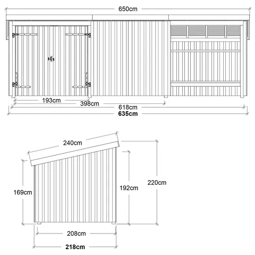 Plus Nordic Multi havehus 14 m² 3 moduler med dobbeltdør og lukket/åben front