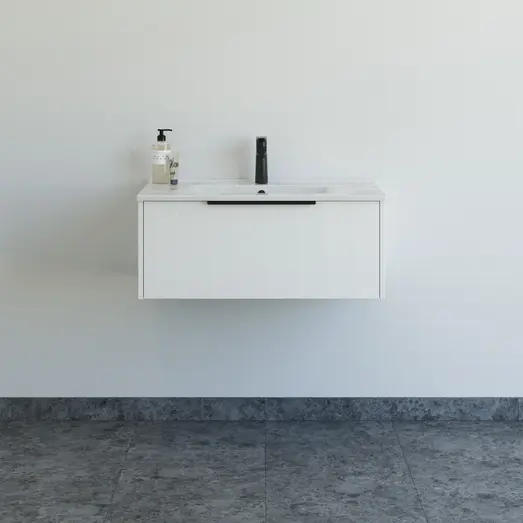 Scanbad NOW vaskeskab m/én skuffe 33,8x45,5 mat hvid stribet front