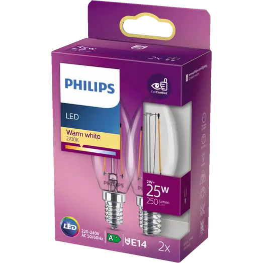 Philips Kerte LED pære E14 25W 2 pack