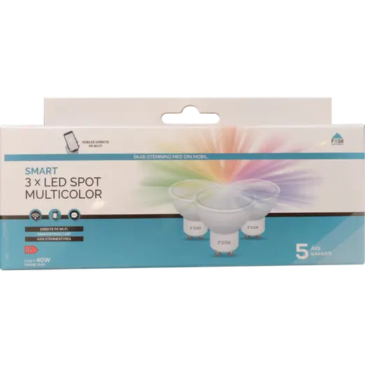 FESH LED spot multicolur GU10 5W Ø50 mm hvid 3 pak