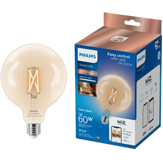 Philips Smart WiZ white LED pære E27 6,7W stor globe klar