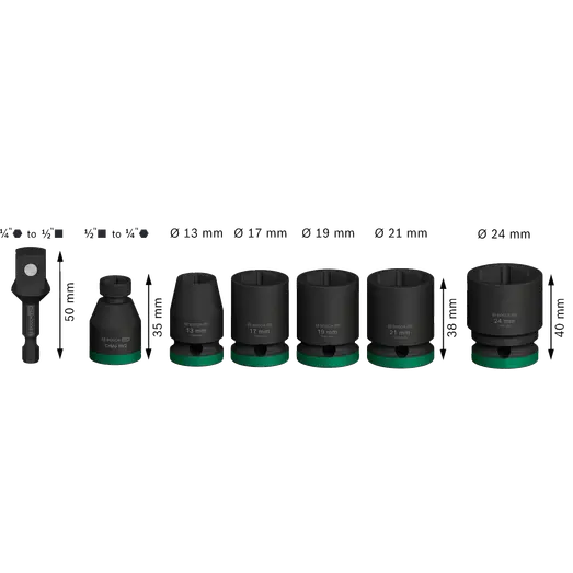 Bosch PRO Impact Socket Set med adapter, 1/2", standard, 7 stk.