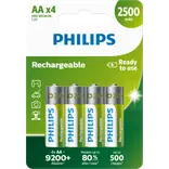 Philips genopladelig batteri 2500mAh HR6/AA 4 stk.