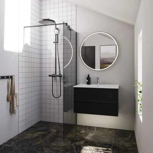 Scanbad brusevæg 89x197,8cm sort/røgfarvet glas