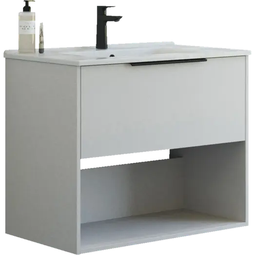 Scanbad NOW vaskeskab m/én skuffe og åbent rum 65,8x45,5 mat sand glat front