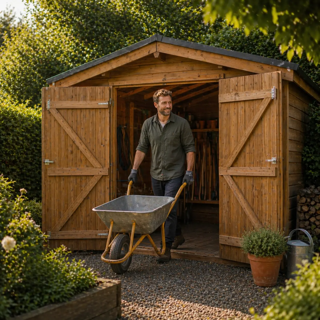 skur med dobbeltdør