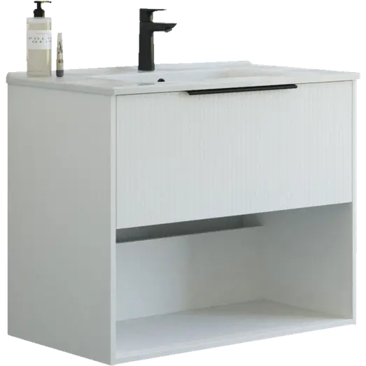 Scanbad NOW vaskeskab m/én skuffe og åbent rum 65,8x45,5 mat hvid stribet front