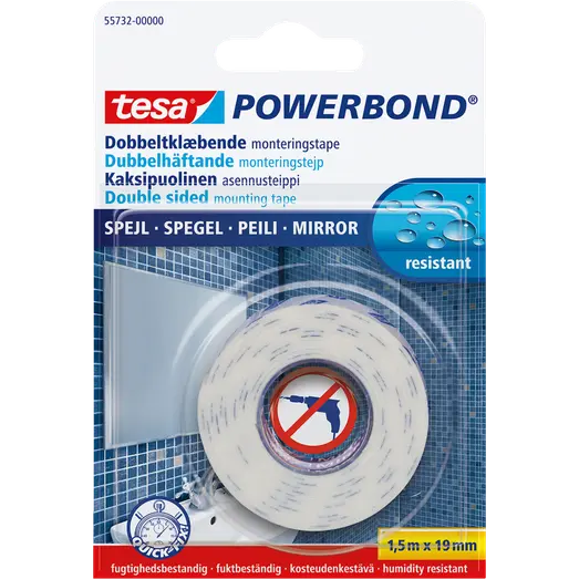 Tesa® Powerbond® dobbeltklæbende monteringstape 1,5 m x 19 mm