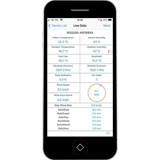 Alecto WS-5200 Professionel 6 i 1 WiFi vejrstsation med app og trådløs sensor sort