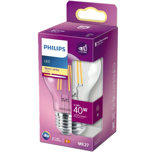 Philips LED pære  40W standard klar (ikke dæmpbar)