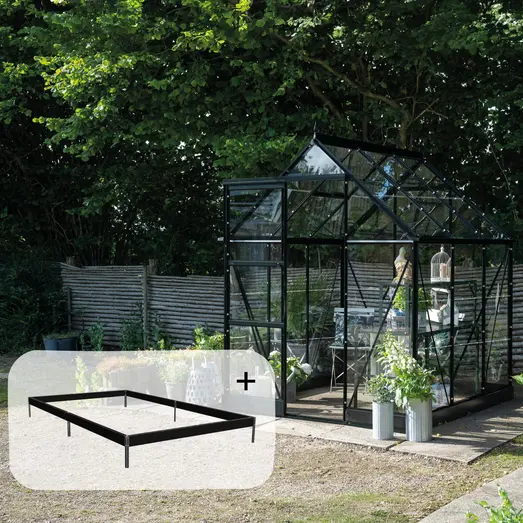 Halls ICON 6 3,7 m² sort m/3 mm delt glas og fundament