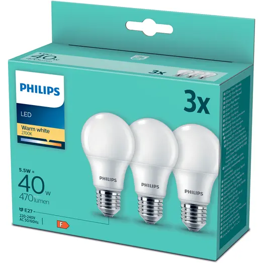 Philips E27 LED pære 40W 3-pak