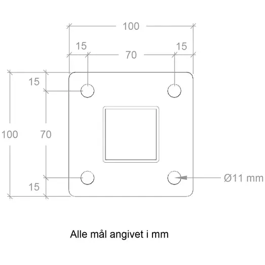 Plus Stålstolpe m/fod 4,5x4,5x96 cm  m/stolpeafdækning/bolte sort