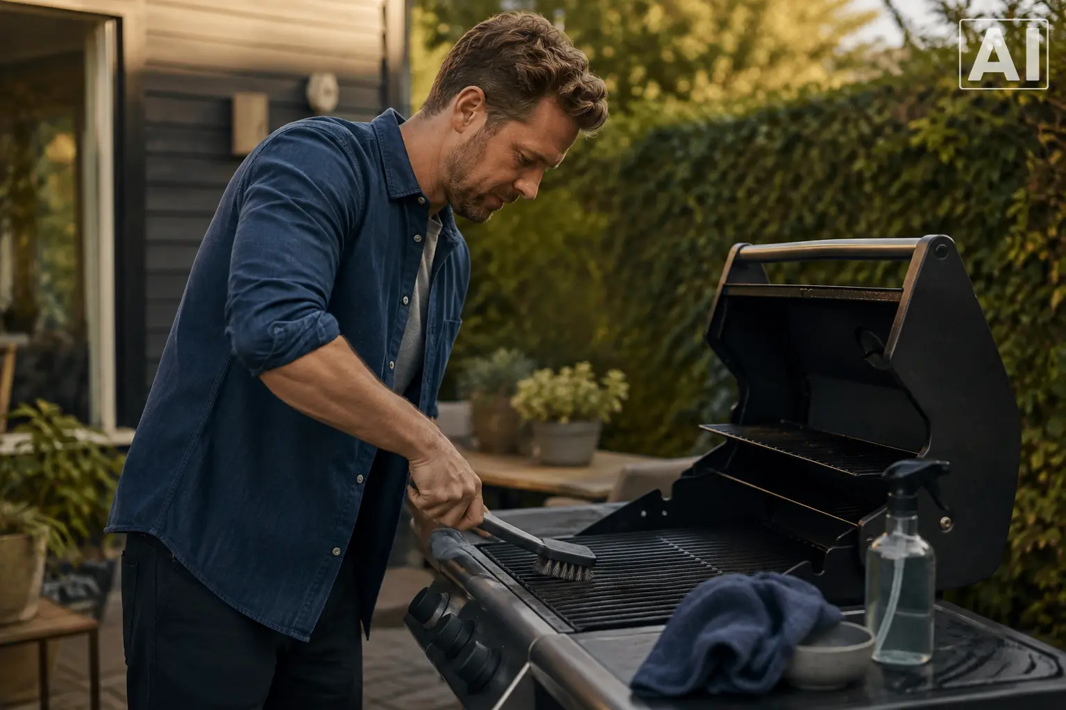 mand rengør grill