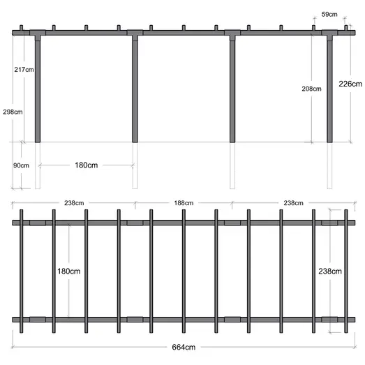 Plus pergola dobbelt 3 moduler sort