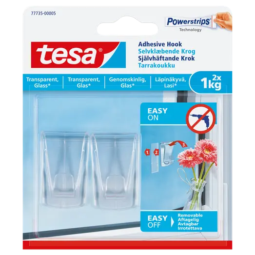 Tesa® klæbekrog t/ transparente overflader og glas (1 kg) - 2-pk