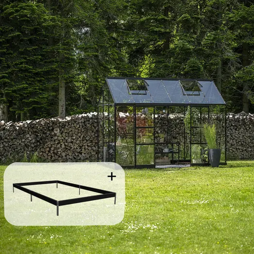 Halls ICON Planthouse 6 7,3 m² sort m/3 mm hærdet glas og fundament
