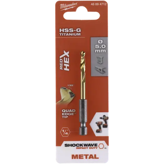 Milwaukee Red Hex shockwave™ HSS-Tin metalbor 5 mm