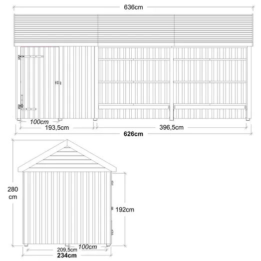 Plus Classic Multi Havehus 14,5 m² 3 moduler m/enkeltdør og åben front inkl. tagpap/alulister/H-stolpefødder