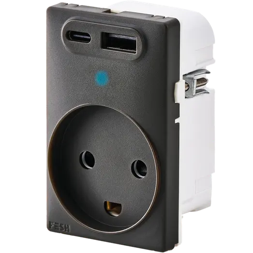 FESH SWITCH Curveline stikudtag 2x USB 1,5 m/jord koksgrå