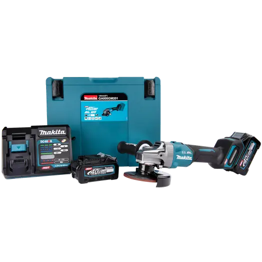 Makita GA005GM201 XGT 40V vinkelsliber 4.0 Ah batteri og lader