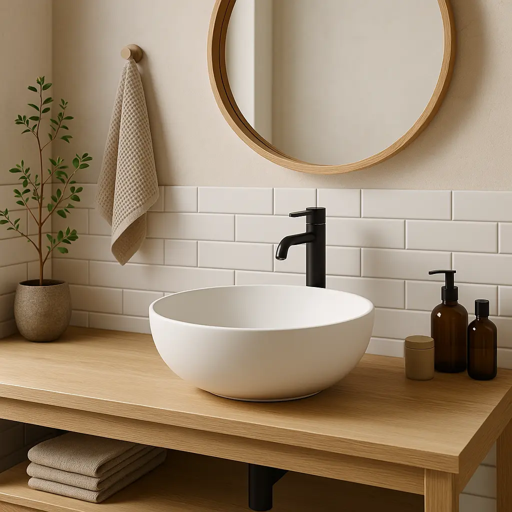 håndvaske placeret ovenpå bordplade