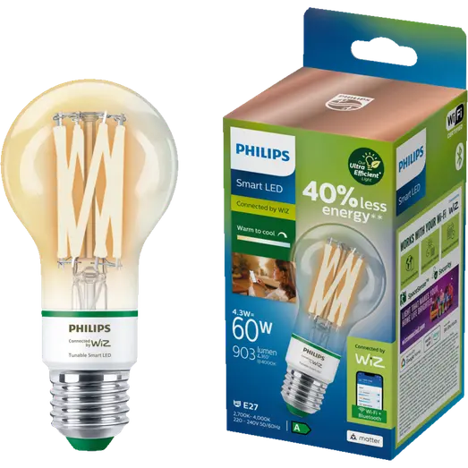 Philips Smart LED Ultra Efficient pære E27 4,3W A60 justerbar hvid