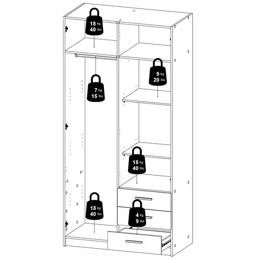 Sprint garderobeskab m/2 låger og 3 skuffer mat grå