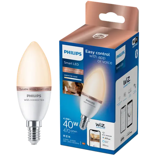 Philips Smart WiZ white LED pære E14 4,6W kerte mat
