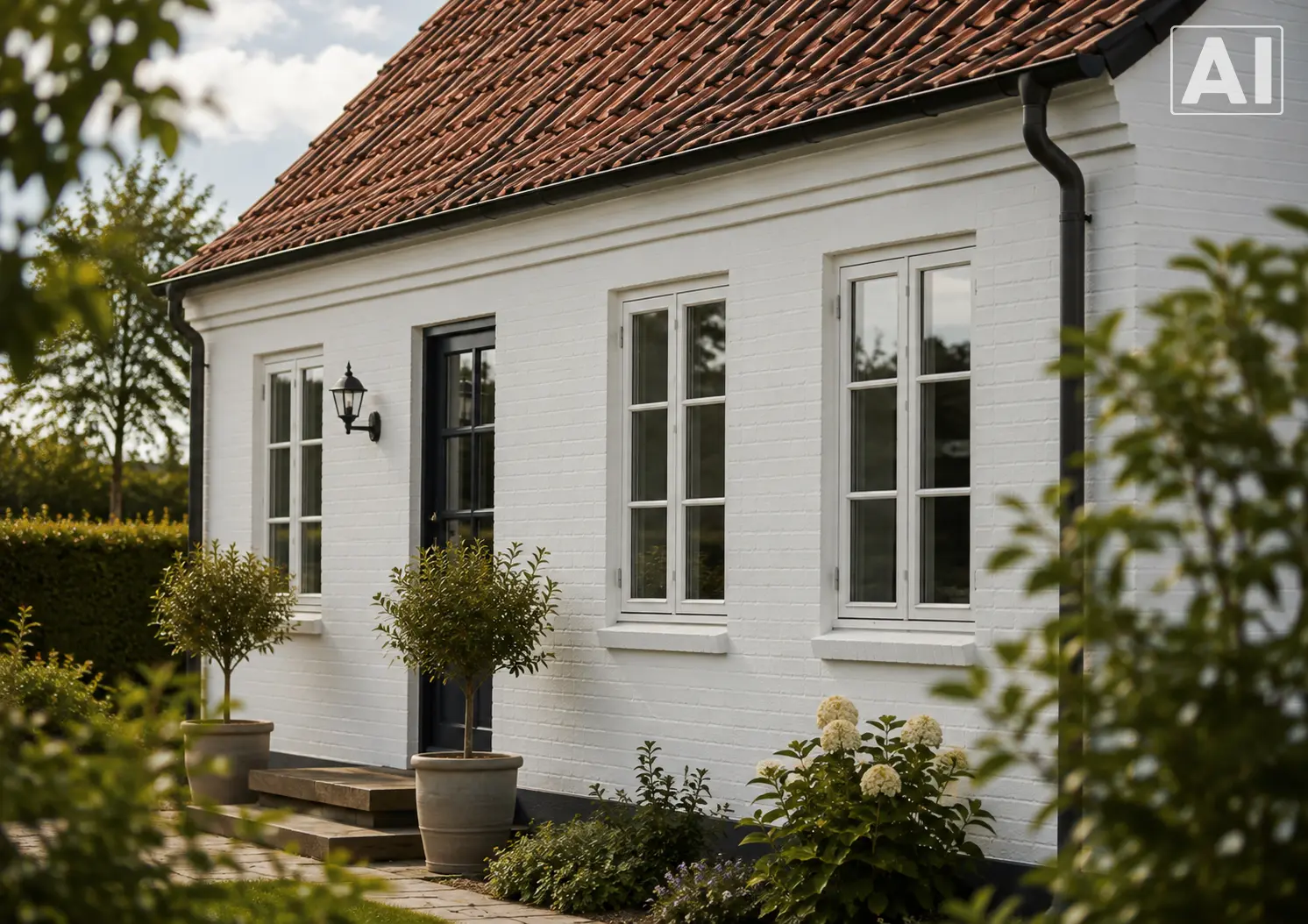 hus malet med hvid silikatmaling