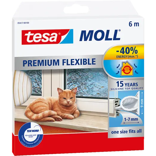 Tesamoll® Premium Flexible silikonetætningsliste transparent 8,5 mm x 6 m