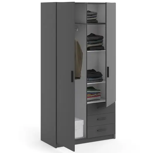 Sprint garderobeskab m/2 låger og 3 skuffer mat grå