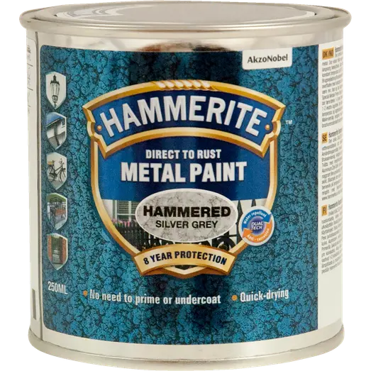 Hammerite effekt metalmaling sølvgrå