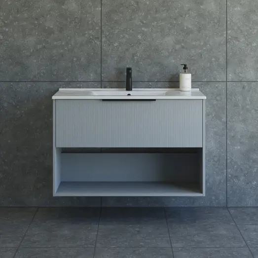 Scanbad NOW vaskeskab m/én skuffe og åbent rum 65,8x45,5 mat lyseblå stribet front