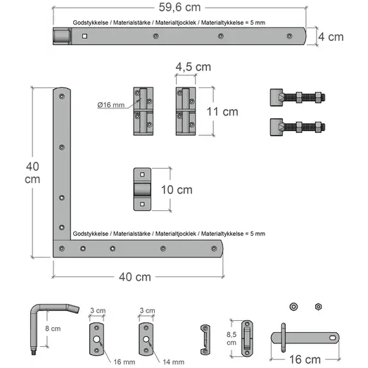 Plus Rustik enkeltlåge inkl. beslag 100 cm sort