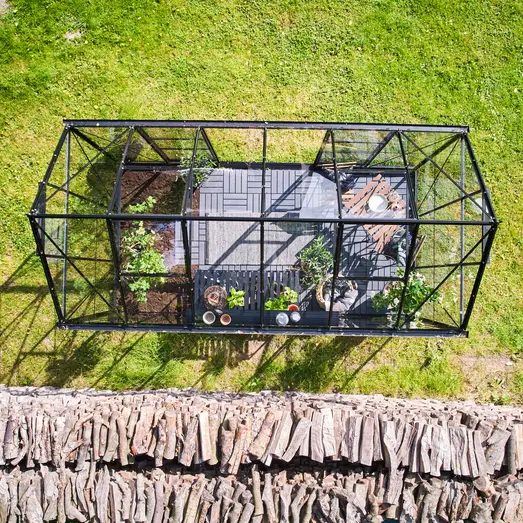 Halls ICON Planthouse 6 7,3 m² sort m/3 mm hærdet glas og fundament