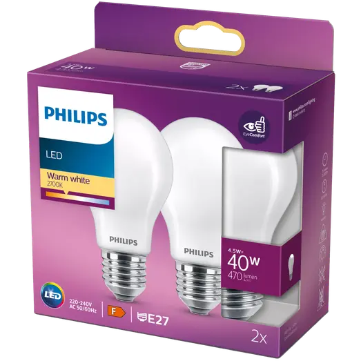 Philips Standard LED pære E27 40W 2 pack