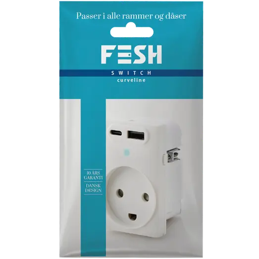 FESH SWITCH Curveline stikudtag 2x USB 1,5 m/jord hvid