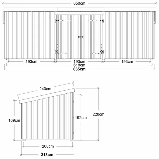 Plus Nordic Multi Havehus 14 m²  3 moduler m/dobbeltdør og lukket front  inkl. tagpap/alulister