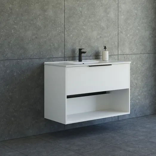 Scanbad NOW vaskeskab m/én skuffe og åbent rum 65,8x45,5 mat hvid glat front