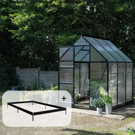 Halls ICON 6 3,7 m² sort m/4 mm polycarbonat og fundament