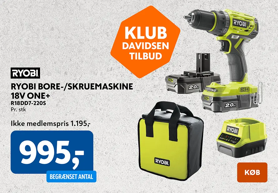 Davidsen Kundeklub - Ryobi bore-/skruemaskine 18V