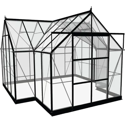 Halls ICON Gardenhouse 8 13 m² sort m/3 mm hærdet glas og fundament